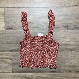 Ultra Flirt Womens Juniors Floral Smocked Cropped Tank Top Size M Brown White